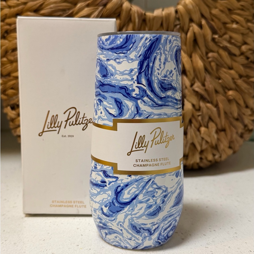 Lilly Pulitzer Stainless Steel Champagne Flute Blue Marble Swirl NWT